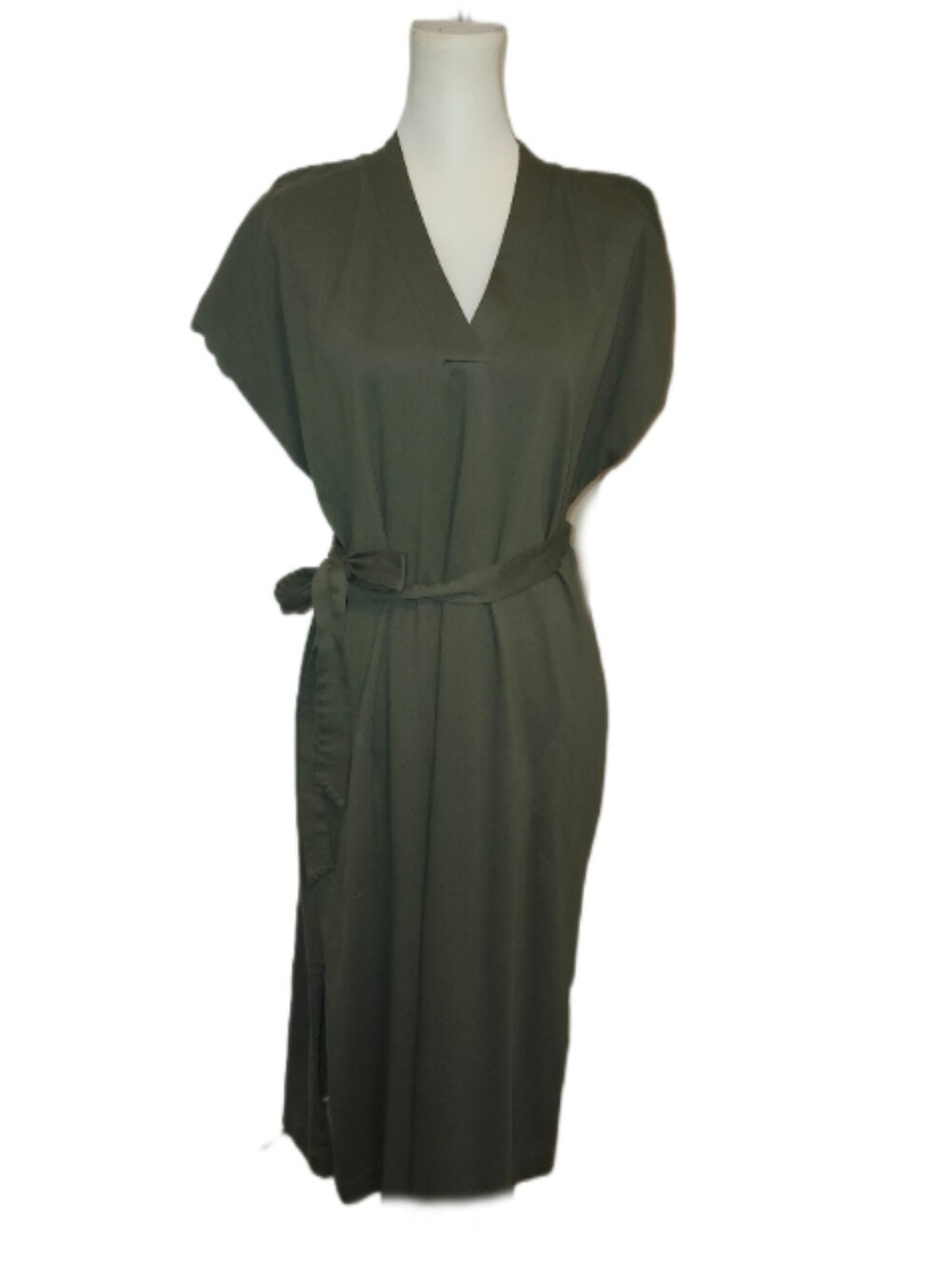Tommy Bahama Olive Green Spruce V-neck Midi Dress W/ Tie Belt, L - Picture 3 of 8